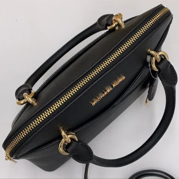 Michael Kors Jet Set Travel Medium Saffiano Leather Dome Satchel Black - Picture 9 of 16